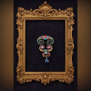 Oversized Baroque horns brooch pin covered in glass rhinestones stunning NWOT